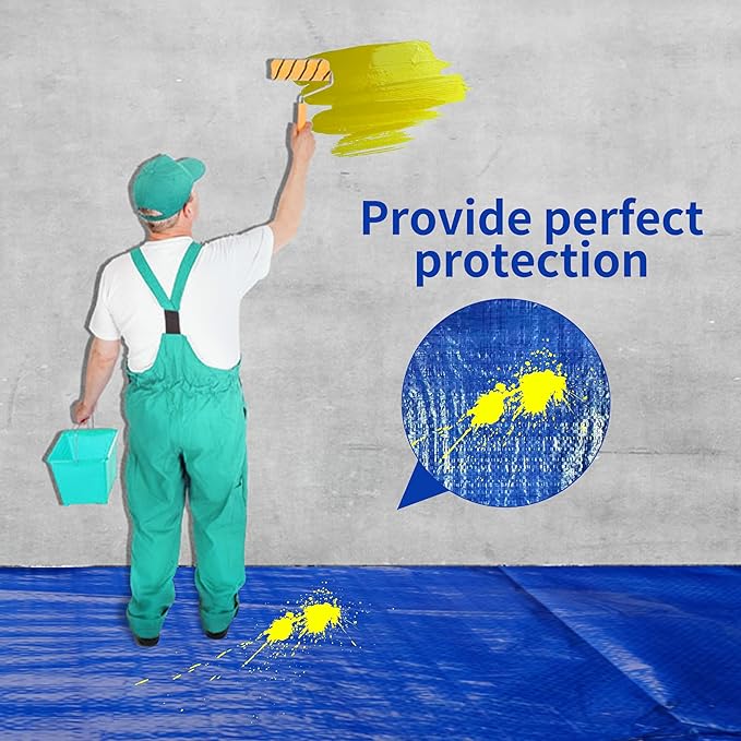 Tarp 8x10 ft (4-Pack) 100% Waterproof Uv Resistant High Durability Multipurpose 5mil Blue Tarp for Covering Courtyards, Cars, Camping, Gardens, Pet Nests -by MVPNET