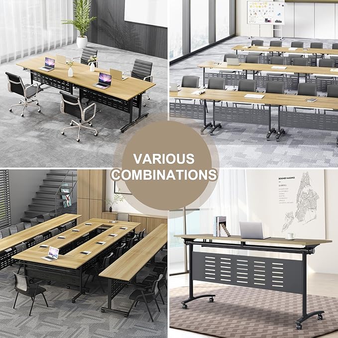 2Packs Conference Room Table Foldable, Rectangular and Space-Saving Desk for Meetings, Offices, and Classrooms Heavy Duty, Sturdy Construction Easy Setup (Maple Finish 55.1*21.6*29.5Inch)