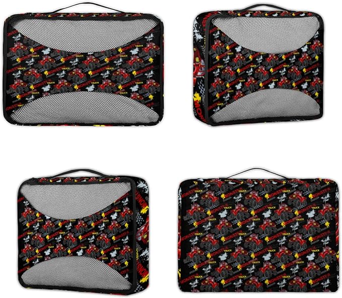 Monster Truck Red Compression Packing Cubes for Travel,Expandable Cubes Storage Bag Carry on Luggage Organizers for Toiletry Clothes Shoe Accessories 4 Set