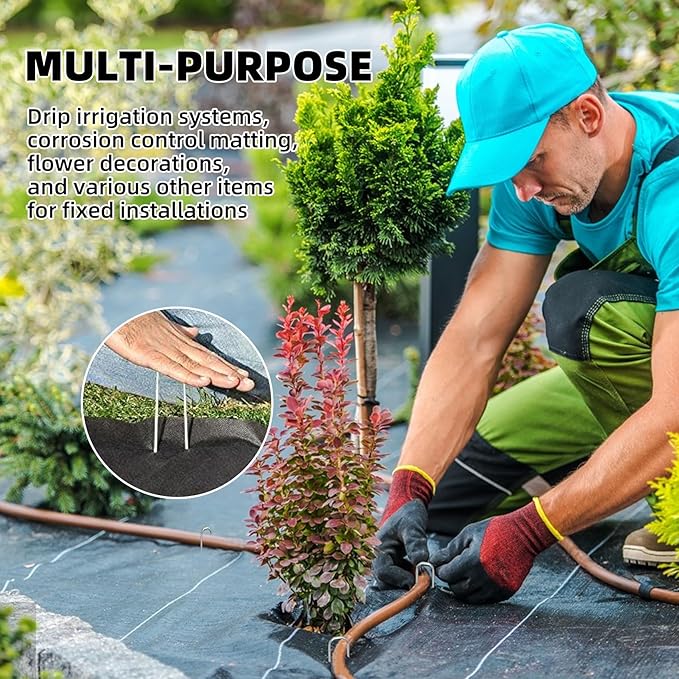 Sturdy Garden Landscape Staples, 6 Inch Galvanized Steel Sod Pins Anti-Rust Stakes for Weed Barrier, Christmas Decorations and Landscaping Fabric.