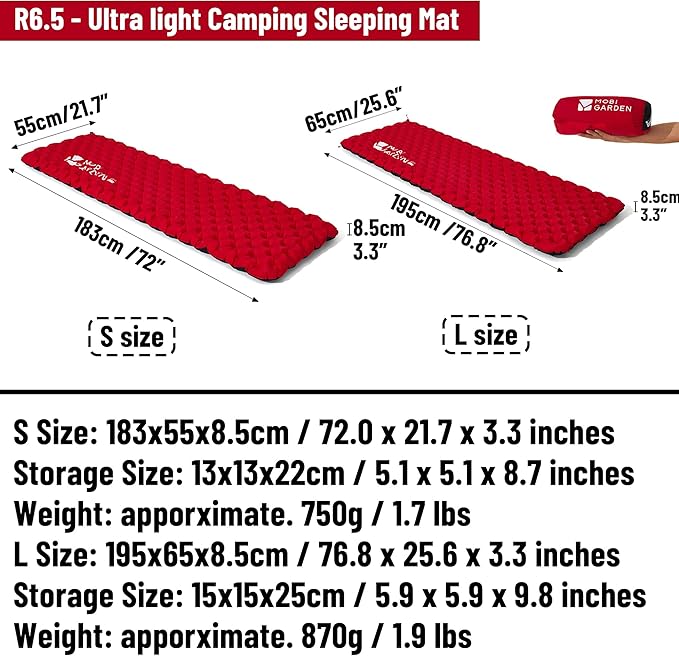6.5 R-Value Camping Sleeping Pad for All Season, Dual Layer Ultralight Air Mattress for Cold Weather, Insulated Inflatable Sleeping Mat for Backpacking,Hiking,Outdoor, with Air Pump Sack
