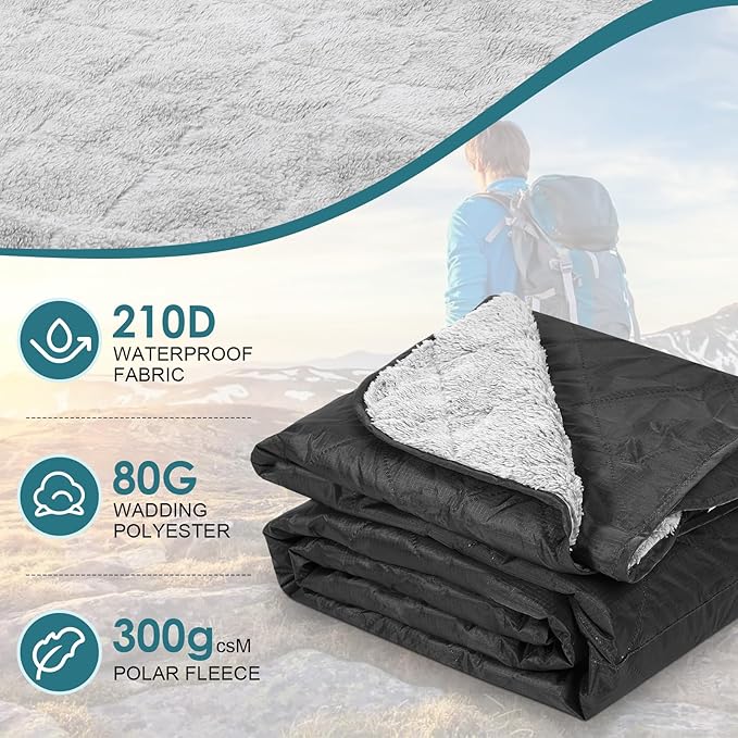 Outdoor Camping Blanket 210D Oxford Cloth Water Resistant Cold Weather Sports Blanket with Portable Bag for Stadium Travel