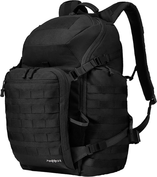 52L Tactical Backpack - 1050D 72 Hour Bug Out, 17" Laptop Compartment, Helmet Pocket and MOLLE for Survival Emergency (Black)