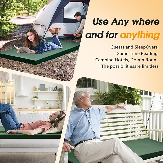 CYMULA Camping Cot Mattress 2in Memory Foam Sleeping Pad,Soft Warm Non-Slip Camping Mattress Topper with Retaining for Adults,Portable Roll up Pad for Travel(75 x30)（only Mattress）