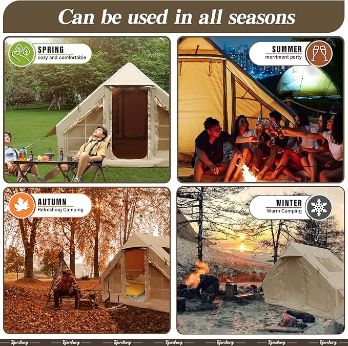 Inflatable Tent for Camping, 4-6 Person Glamping Air Tents, Easy Setup 4 Season Luxury Cabin, Waterproof & Windproof Inflatable House Tent with Panoramic View Windows
