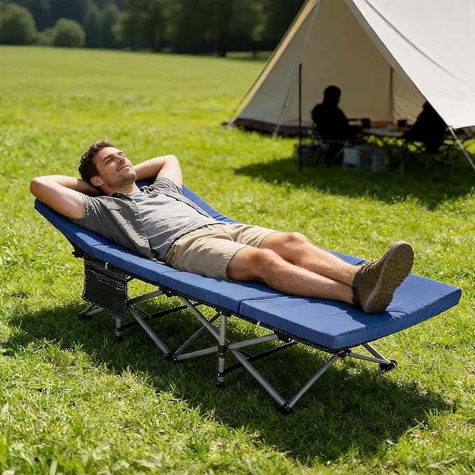 DoCred Oversized Folding Camping Cot with 2” Mattress, Heavy Duty Sleeping Cot for Adults, Portable Adults Outdoor Bed with Carry Bag, Travel Camp Cots