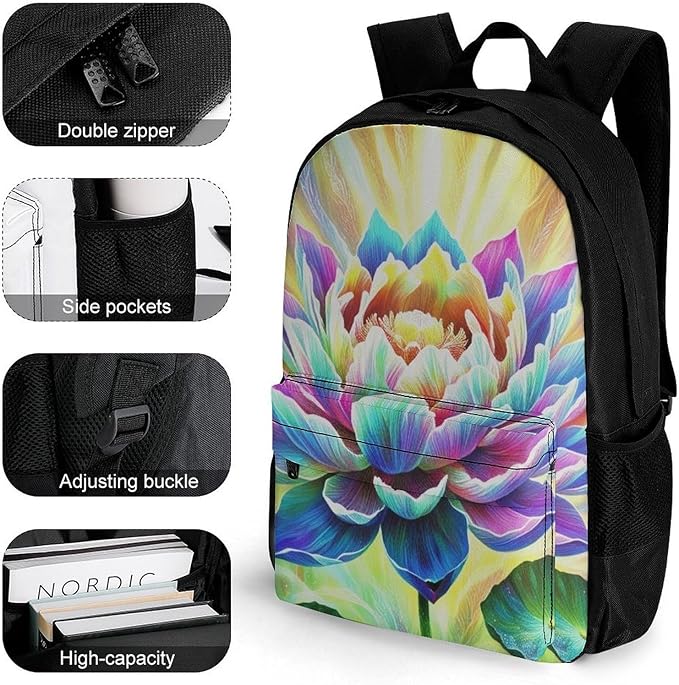 Supdreamc Daypack Bookbag Anti-Theft Multipurpose Large Capacity Bookbag, Healing Poppy Flower Travel Hiking Camping Rucksack With Adjustable Shoulder Straps