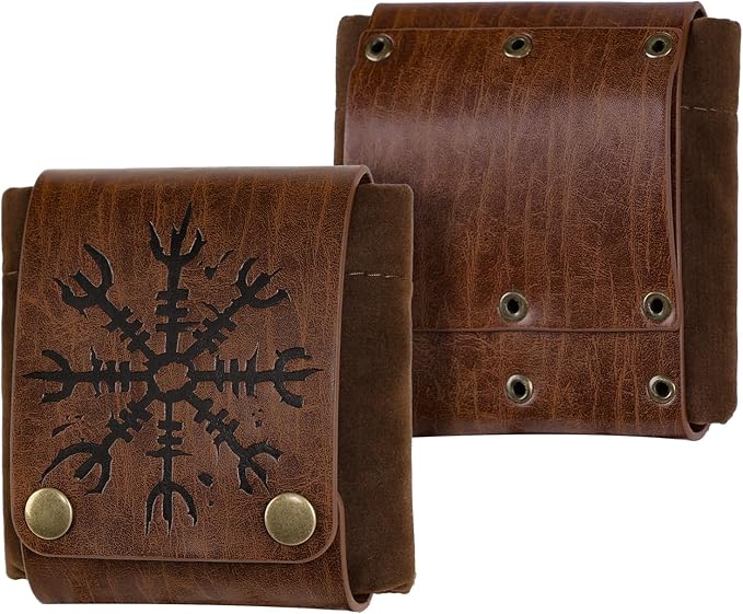 HiiFeuer Medieval Embossed Foraging Bag Belt Pouch, Portable Collapsible Bag Hiking Pouch for Ren Faire (Brown A)