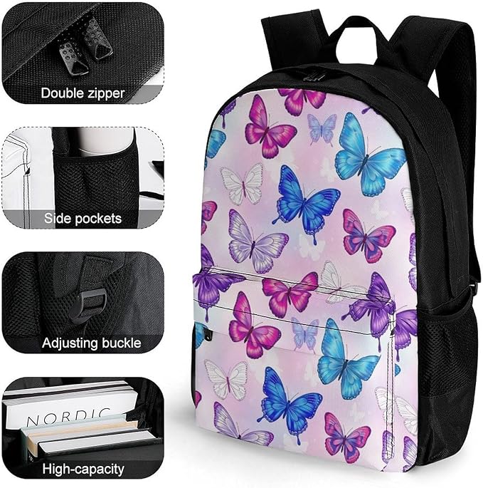 Sturdy College Bookbag Butterfly Travel Hiking and Camping with Large Capacity Backpack for Men Women