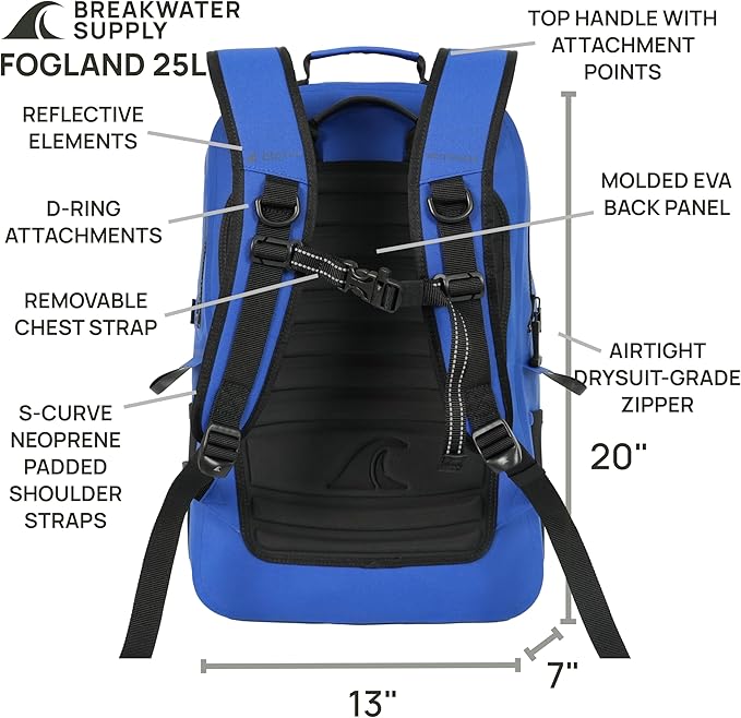 Breakwater Supply™ Fogland Waterproof IP68 Submersible Backpack with Airtight Zippers | Laptop Travel Outdoors | 25L 20L 15L | 100% Waterproof, Submersible, Airtight Zippers, Travel Outdoors