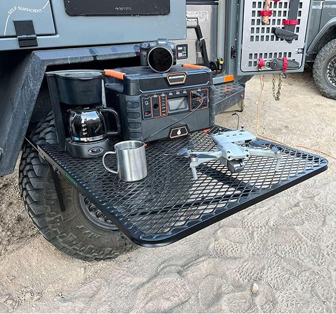Tire Table Large Aluminum Camping Table for Camp, Travel, Tailgating, Overlanding and Outdoor Work | Installs within Seconds | Stable and Leveled | 33.5" x 28" x 1.5"