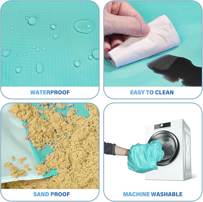 BYDOLL Beach Blanket Waterproof Sandproof Large 78''×81''/10'×9' Sand Free Oversized Sandless Picnic Mat Water Proof Packable Lightweight Blanket for Beach Camping Hiking Travel