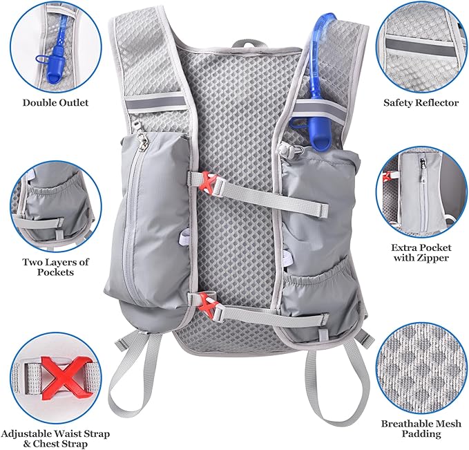 Hydration Backpack with 2L Hydration Bladder Lightweight Water Backpack Climbing Pouch for Hiking Hydration Pack for Running Cycling Hiking
