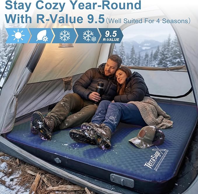 Full Size Camping Air Mattress, Self-Inflating Sleeping Pad with Electric Pump for 2 Person, 4.5" Thick Insulated Air & Foam Mat for Tent Camping, Portable & Comfortable for 4-Season Use(Full,Blue)