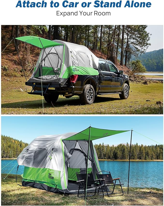JOYTUTUS Inflatable Truck Bed Tent 5.5-6.5FT with Awning, Includes Air Pump for Quick 30S Setup, Dual-use Pickup or Camping Tent for 2 Person, Truck Tent with Waterproof Roof Shade and 3 Windows