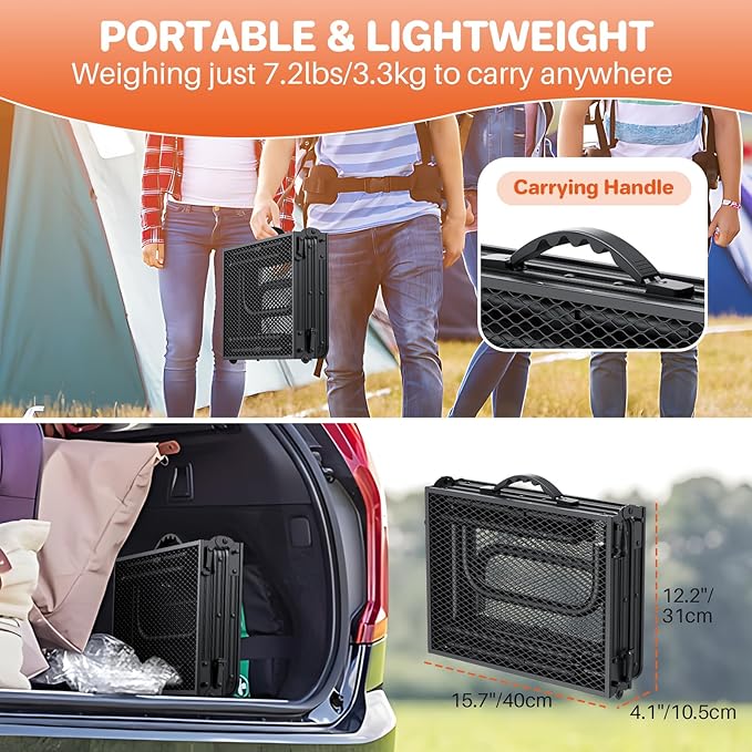 FUNYKICH 3ft Folding Grill Table for Outside 34.2''x15.7'', 3 Height Adjustable Portable Camping Tables, Lightweight Metal Aluminum Outdoor Table with Carry Handle for Camping, Picnic, BBQ, Black