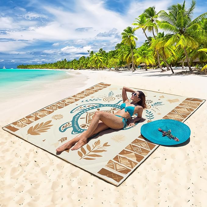 Beach Blanket Waterproof Sandproof Beach Mat 79" X 83"/10'x9'for 2-8 Adults Quick Drying Outdoor Picnic Mat Beach Accessories for Travel, Camping, Hiking