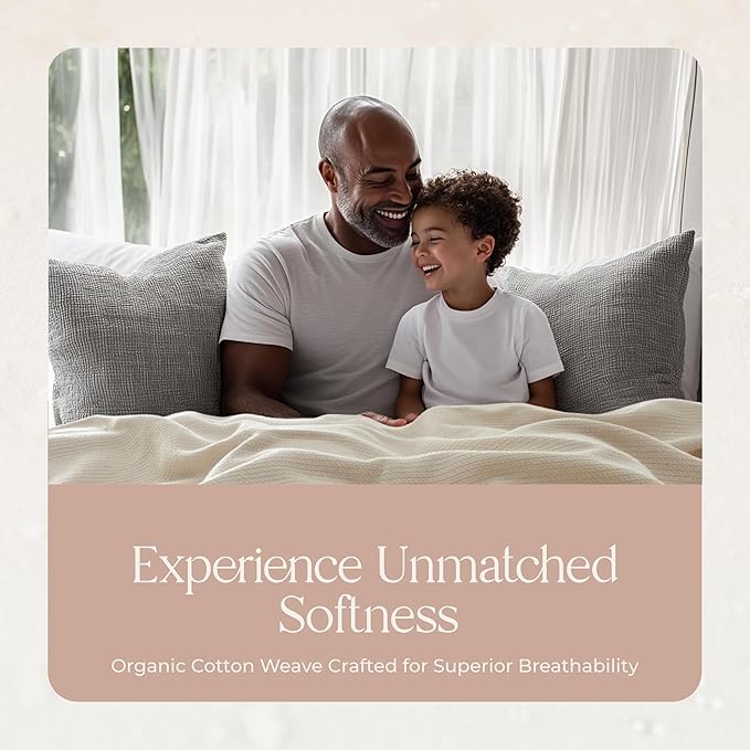 100% Organic Cotton Blanket - GOTS & Fairtrade Certified Organic Cotton Throw Blanket for Bed with Soft Warm & Breathable Single Knit Weave - Great as Bedspread or Coverlet (Natural, Twin)