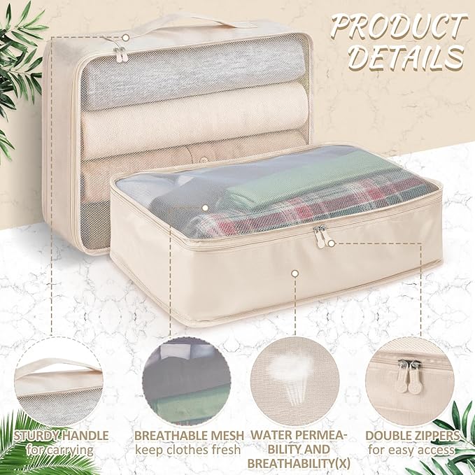Silkfly 8 Pcs XL Packing Cube for Travel Luggage Organizer Suitcase High Capacity Large Packing Bag Bulk Reusable Mesh Travel Cube for Hiking Camping Accessory, 17.7 x 13 x 4.7 Inch (Beige)