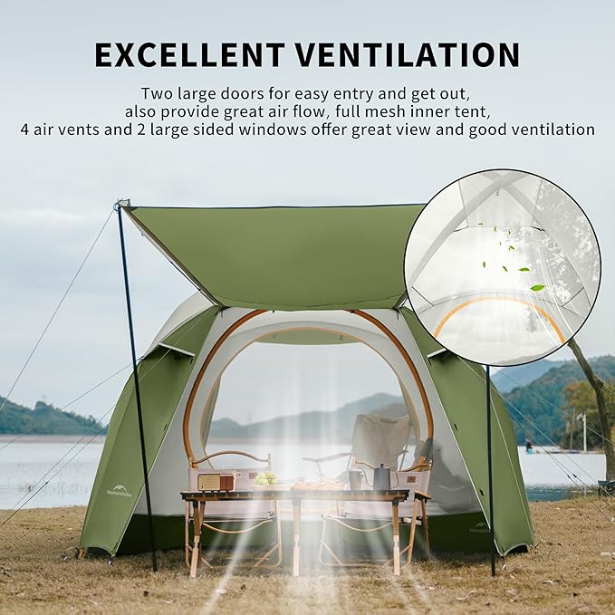 Naturehike KOTA 4/6/8 Person Camping Tent, Double Layer Waterproof 4 Person 6 Person 8 Person Tents for Camping, Large and Tall Family Tent with Vestibules Porch
