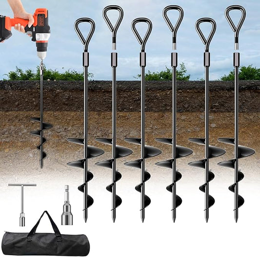 Phopich 18''/30" Long Ground Anchor, Heavy Duty Earth Anchors Ground Anchors Screw in Kit with T-Handle Hex Wrench for Camping Tent, Swing Sets, Securing Animals, Sheds, Trampoline