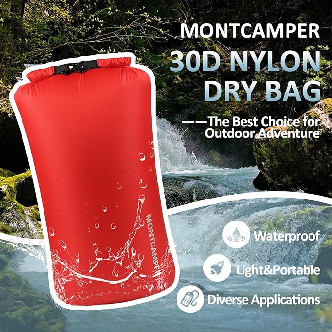 Waterproof Dry Bag 35L – 30D Nylon Roll Top Dry Sack with DWR & PU Coating, Lightweight Water-Resistant Storage for Kayaking, Camping, Hiking, Fishing & Beach (Red)