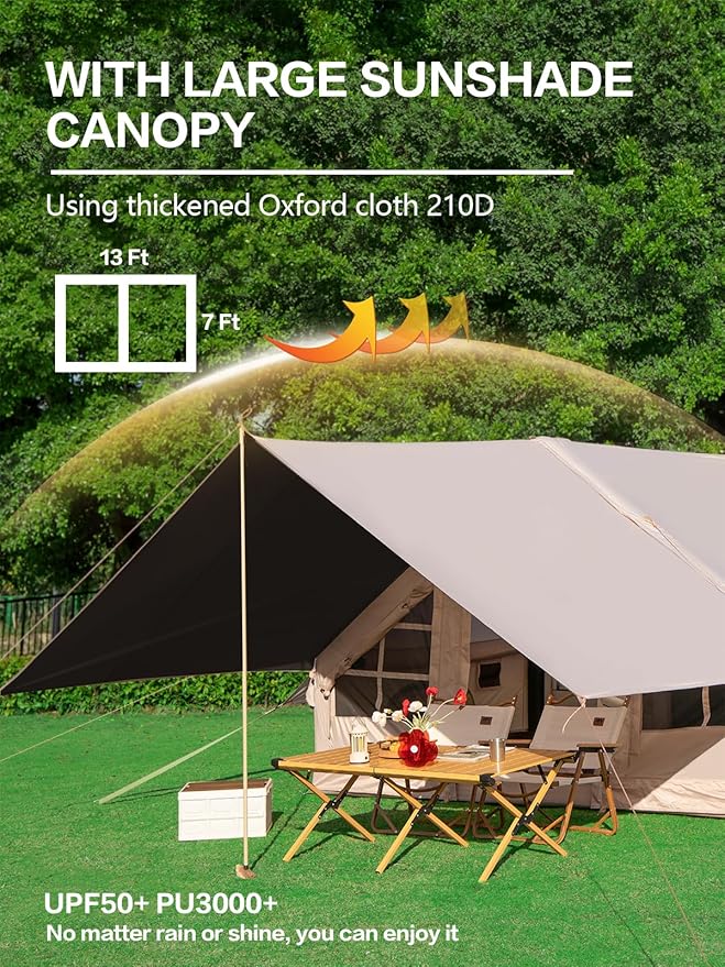 Inflatable Camping Tent,2/4/6/8 Person Glamping Inflatable Tents with Awning, Quick Setup Blow Up Tents with Pump, Waterproof Oxford Inflatable House for Camping, Air Glamping Hot Tents for Adult