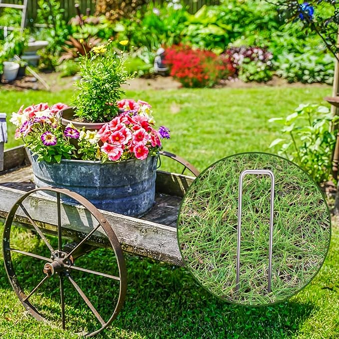 MySit 12" Garden Stakes Pins Landscape Staples 11Ga Tent Stakes 12 Pack, Heavy Duty Galvanized Steel Metal Yard Stakes Ground Lawn Staples Fence Anchors for Weed Barrier Fabric