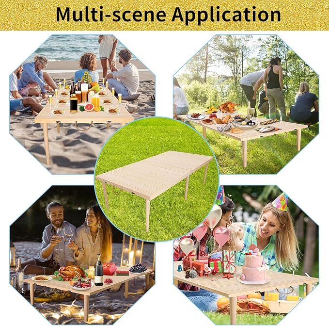 30 * 60 Low Picnic Table for Sitting on The Floor，Foldable Table for Patoi,Garden,Beach,Camping,with a Clear Varnish,Natural