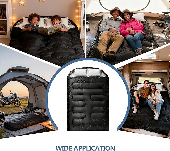 2 Person Sleeping Bag,Double Sleeping Bags for Adults, Large Adult Sleeping Bag with Plush Lining/Backpacking/Extra Large/4 Seasons/Portable/Waterproof/Hiking/Camping/Family Fun Time