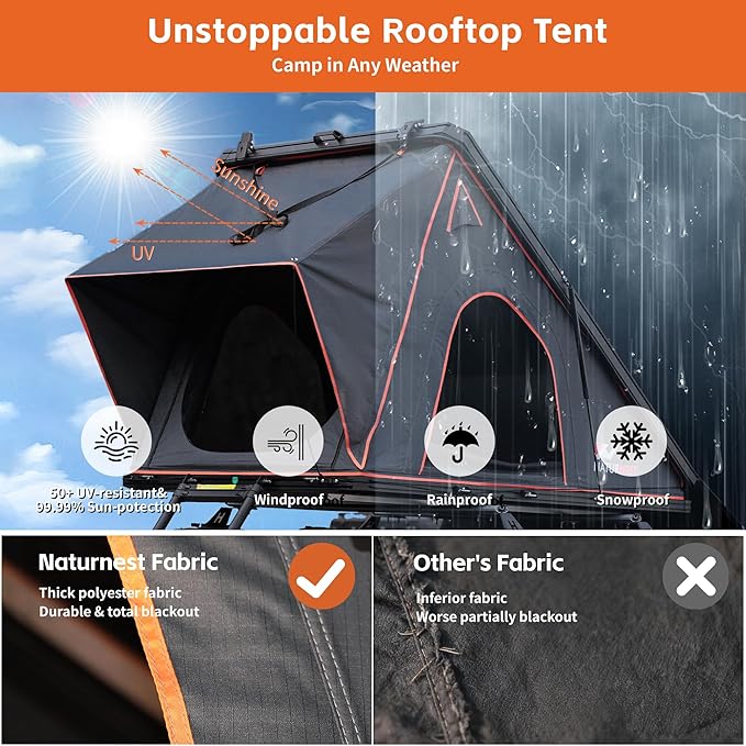 Naturnest Rooftop Tent Hard Shell, Easy Set Up Pop Up Tent for 2 Person Camping, Waterproof UV-Resistant Blackout Privacy 4 Season Tent for Pickup Truck, Jeep, SUV, Van, Trailer - Polaris