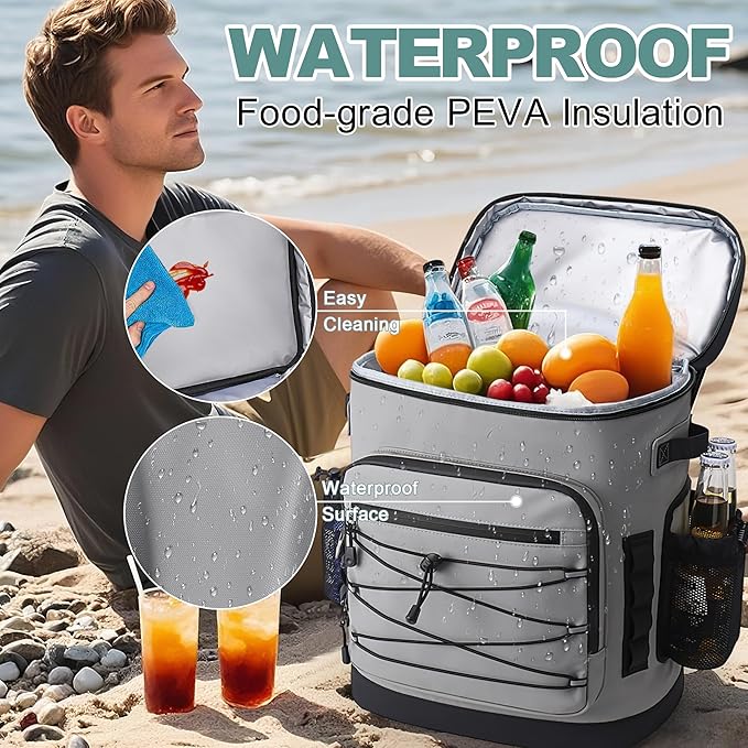 Large 52cans Cooler Backpack, Insulated, Waterproof, Leak Proof, 30L Large Capacity