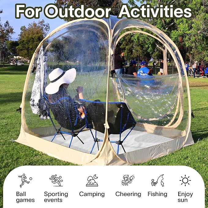 EighteenTek Pod All Weather Sports Tent with Attached Floor, Instant Outdoor Bubble Tent, Rainproof Camping Sun Shelter for Sports Events Camping Fishing Cheering, 1-4 Persons