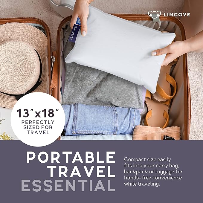 Lincove Microgel Travel Pillow - Global Recycled Standard Certified - Plush and Cozy Luxury Pillow to Support Head, Neck, While Sleeping on Airplanes, Cars, Hotels & Home - 13"x18"