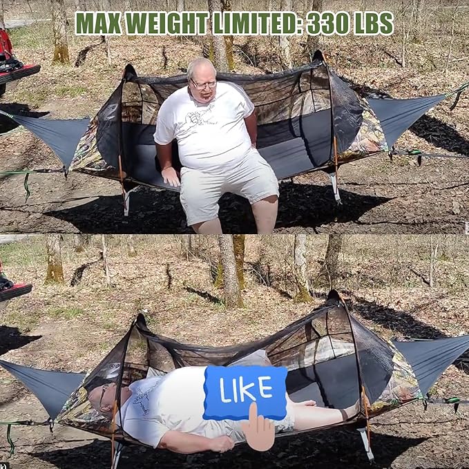 Night Cat Flat Lay Hammock Tent with Mosquito Net Waterproof Rainfly Storage Room for 1 Person Backpacking Hiking Camping Lightweight 330LBS 87x28x19in