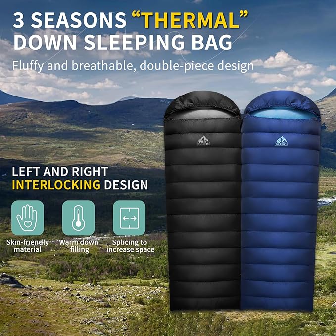 Down Sleeping Bag for Adults. 680FP Ultralight Portable, Backpacking Sleeping Bag for Hiking, Camping, Mountaineering, expeditions and Backpacking. with Compression Sack