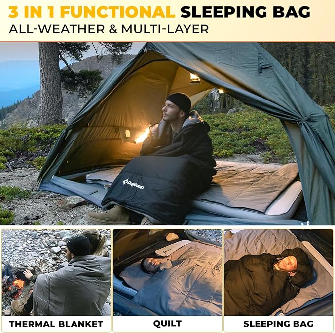 KingCamp Sleeping Bag for Adults, XL Size for Big & Tall Individuals, 3-4 Season Sleeping Bag Cold & Warm Weather, 100% Cotton Lining, Compact with Compression Sack for Backpacking, Camping, Hiking