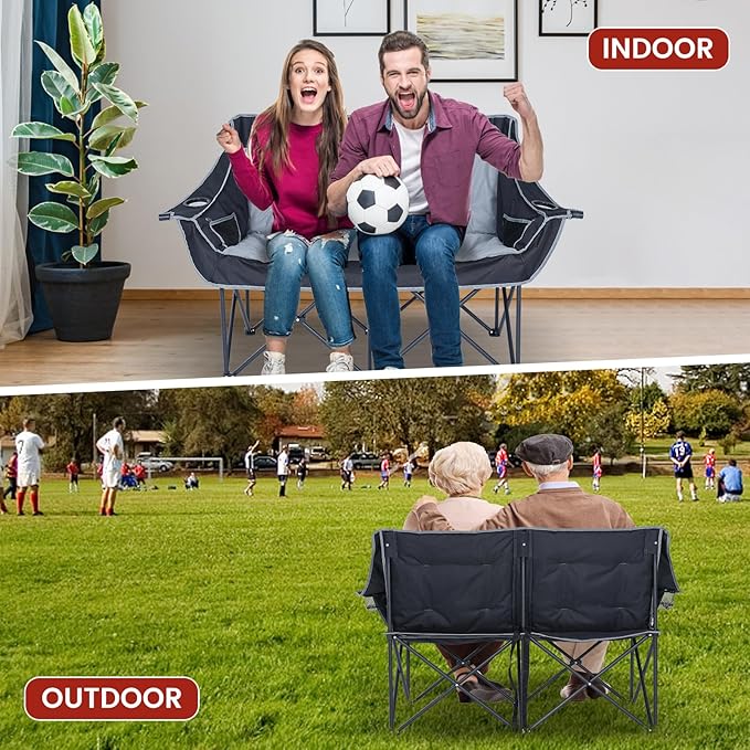 DoCred Heated Double Camping Chair, Heated Folding Camping Chairs Loveseat Outdoor Sports,Heating Oversized Loveseat Chairs for Adults,2 Person Camp Chair with 3 Heat Levels, Battery NOT Included
