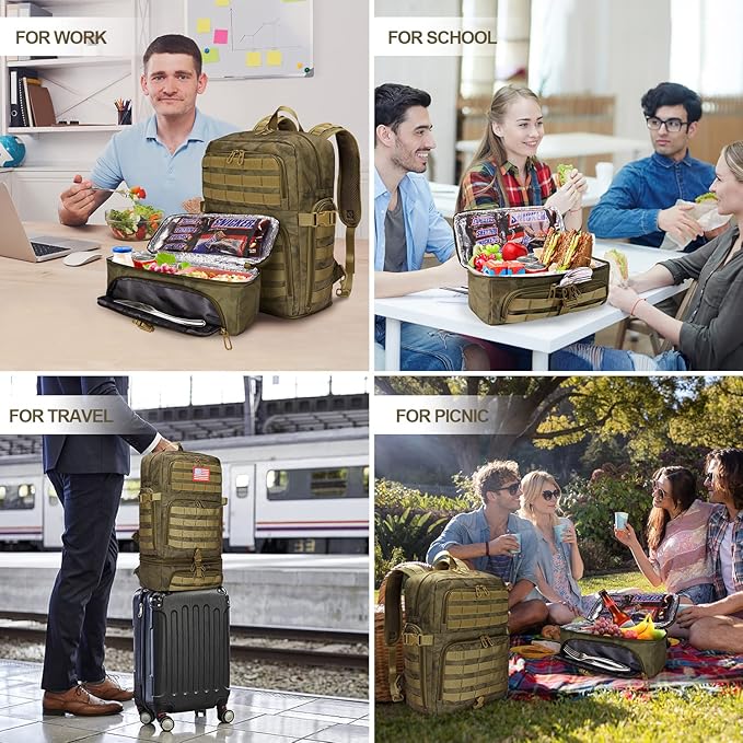 BERTASCHE Lunch Backpack for Men, 15.6 Inch Laptop Backpack for Work College Travel Camping Tactical Molle Daypack, Camo Green