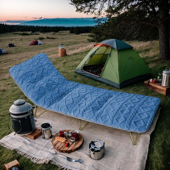 Folding Camping Cot Pad - Portable & Comfortable Outdoor Sleeping Mat with Elastic Strap, Lightweight Waterproof Bottom Mattress Pad