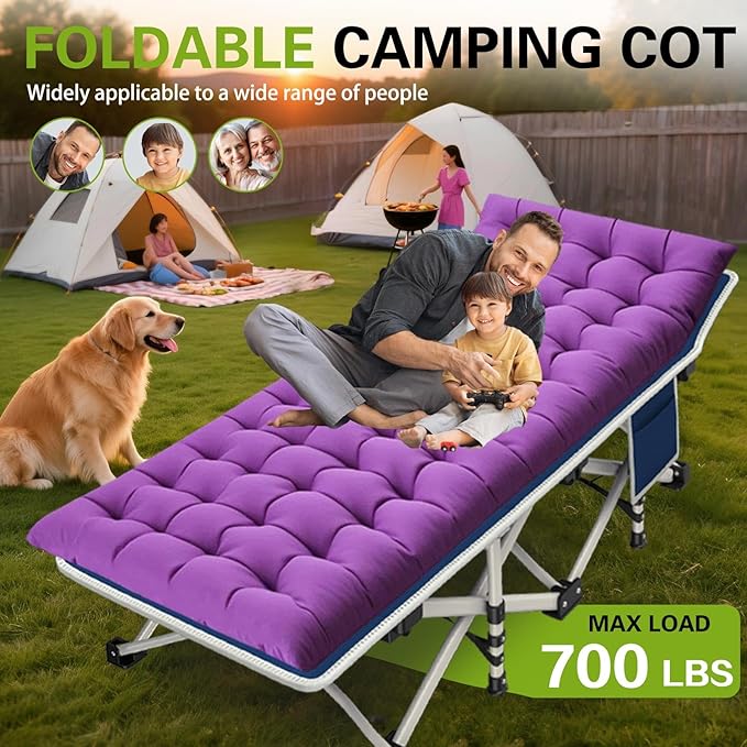 Camping Cot with Comfortable Mattress Cots for Sleeping Premium Fabric Camping Bed Easy Setup Folding Cot with Carry Bag for Guest Bed Adults Home Office Outdoor