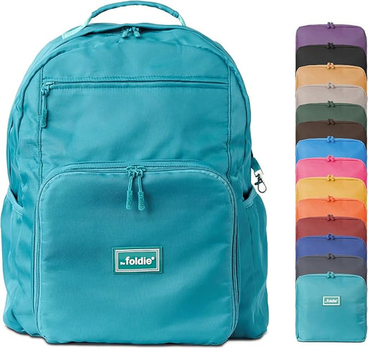 The Foldie Packable Backpack for Travel 32L - Lightweight Foldable Backpacks with Trolly Sleeve & RFID Protection - Water-repellent Casual Daypack Backpacks for Hiking, Camping & Gym - Teal