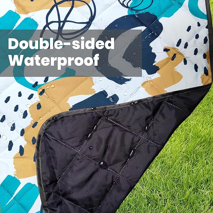 Waterproof Outdoor Blanket, 79" x 55" Large Packable Picnic Blankets, Foldable Picnic Mat for Park, Lawn, Grass, Beach, Concert (Blue Painting)