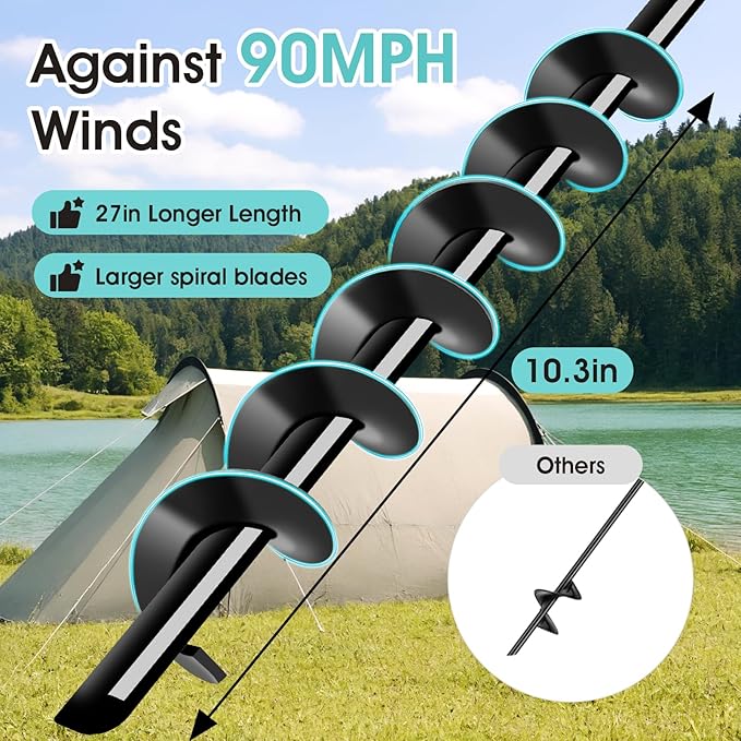 Ground Anchors Screw in, Heavy Duty Ground Trampoline Stakes High Wind Tent Stakes for Tent, Trampoline, Gazebo, Carport, Trap Anchor, Canopies, Swing Set