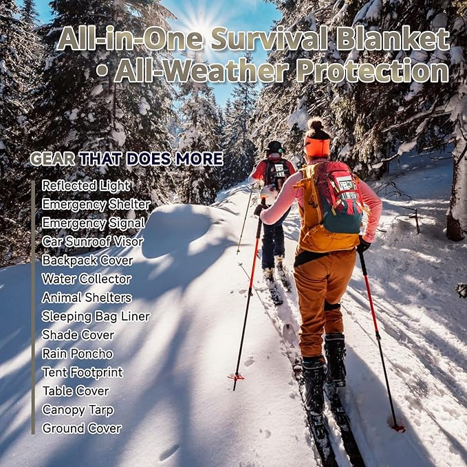 SecuCaptain Survival Emergency Thermal Blankets: Extra Large 84” x63” Space Mylar Blanket Kit for Outdoor Cold Winter Camping Hiking Car Bug Out Bag or First Aid - 4 Pack Amygreen