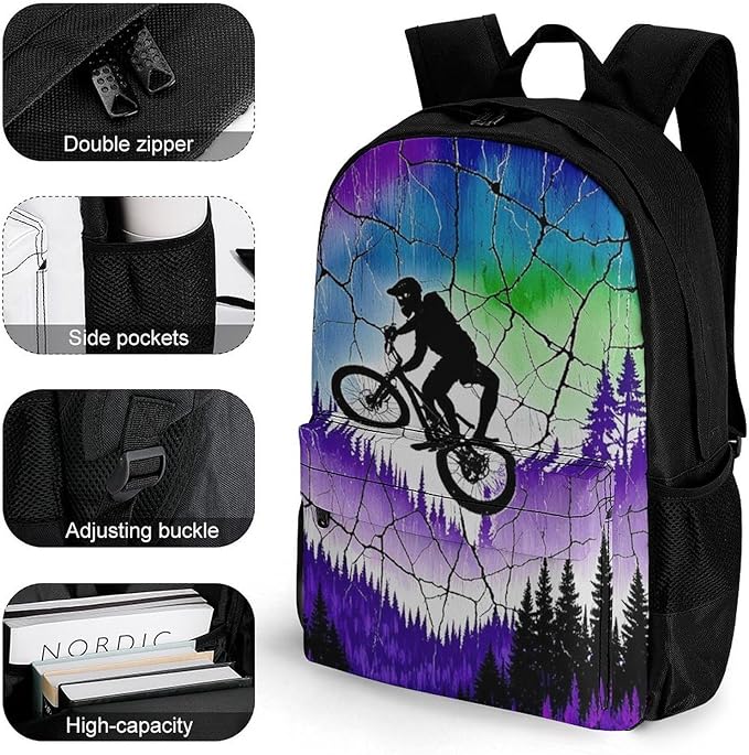 Supdreamc Polyester Daypack Backpack for Climbing Outdoors Running, Big Capacity Multipurpose Anti-Theft Bookbag, Over The Mountains Motorcycle Motocross Art Travel Hiking Camping Rucksack