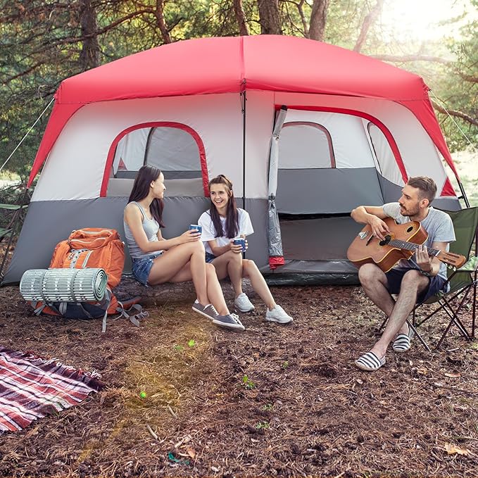 Outvita 8/10 Person Camping Tent, Large 2 Room Family Tent with Weatherproof Instant Cabin Shelter with Rainfly & Carry Bag for Backpacking Hiking Car Traveling…