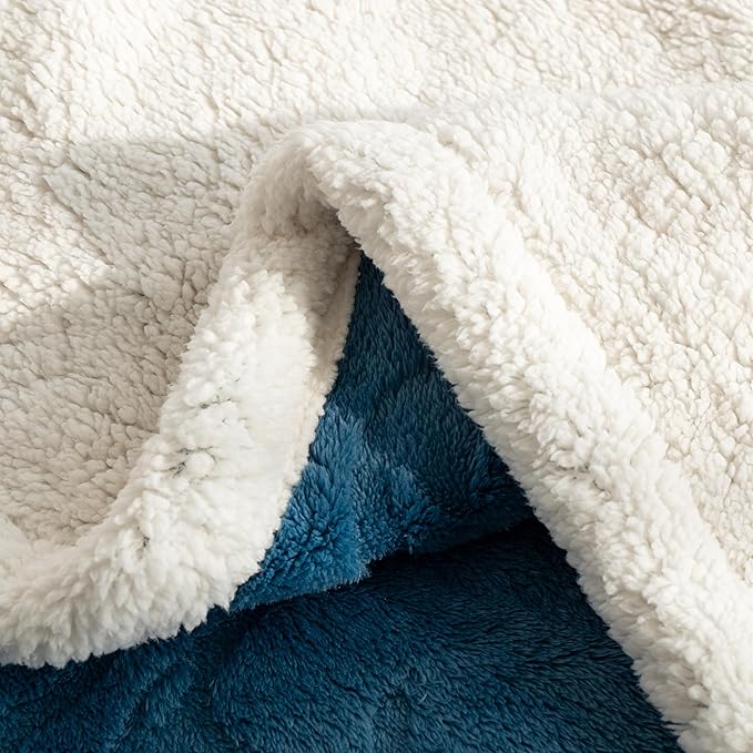 UKELER Fleece Blanket 50 × 60 inch Fuzzy Soft Bed Blankets Thick Floral Sherpa Throw Blanket for Camping Couch Sofa Bed Office, Navy Blue