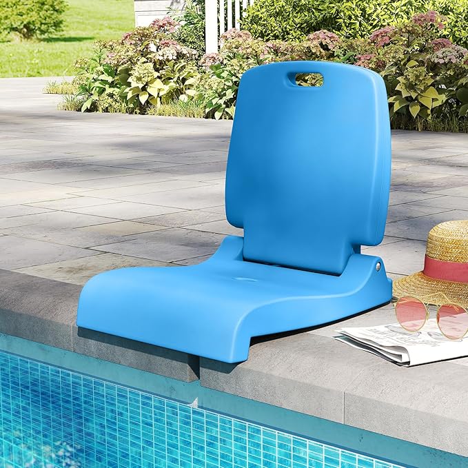 GYMAX 2 Pack Foldable Poolside Chairs for Edge of Pool, Portable Pool Chair with Handle, Drainage Hole, Lightweight Folding Flip Seat for Beaches, Camping, Fishing, Tailgating, Lawn (Blue,2)