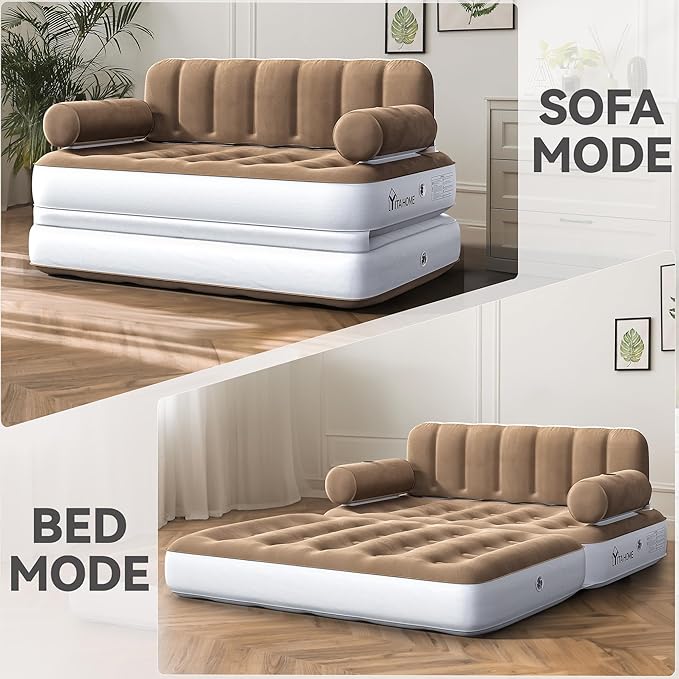 YITAHOME Queen Size Air Sofa Bed Mattress with Headboard and Pump, Blow Up Couch Inflatable Bed for Home Living Room, 79" x 60" x 25" (Expanded Size, Brown)